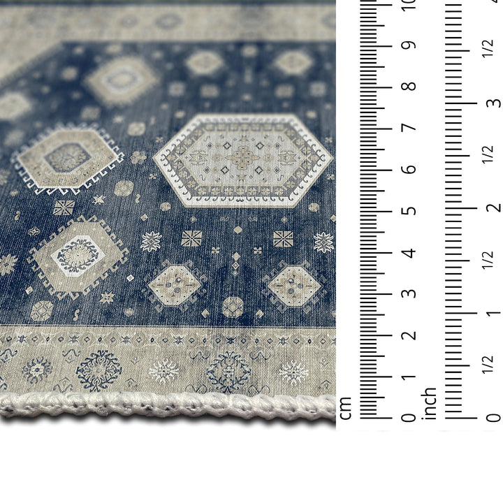 Blue And Beige Traditional Medallion Machine Washable Area Rug - The Rug Decor