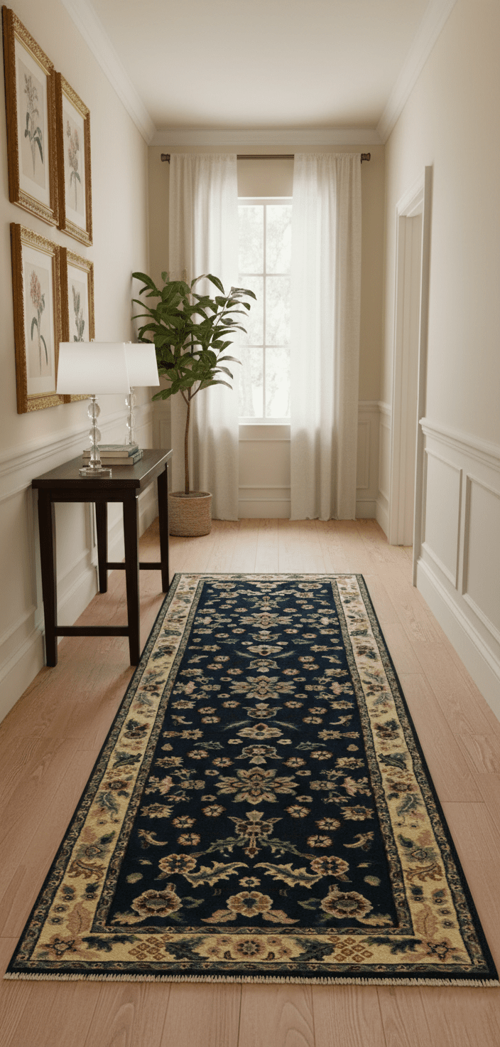 Blue And Beige Traditional Oriental Design Hand Knotted 2.5x8 wool area rug - The Rug Decor
