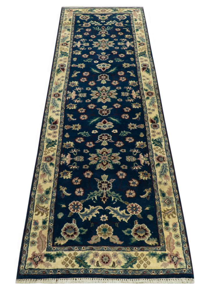 Blue And Beige Traditional Oriental Design Hand Knotted 2.5x8 wool area rug - The Rug Decor
