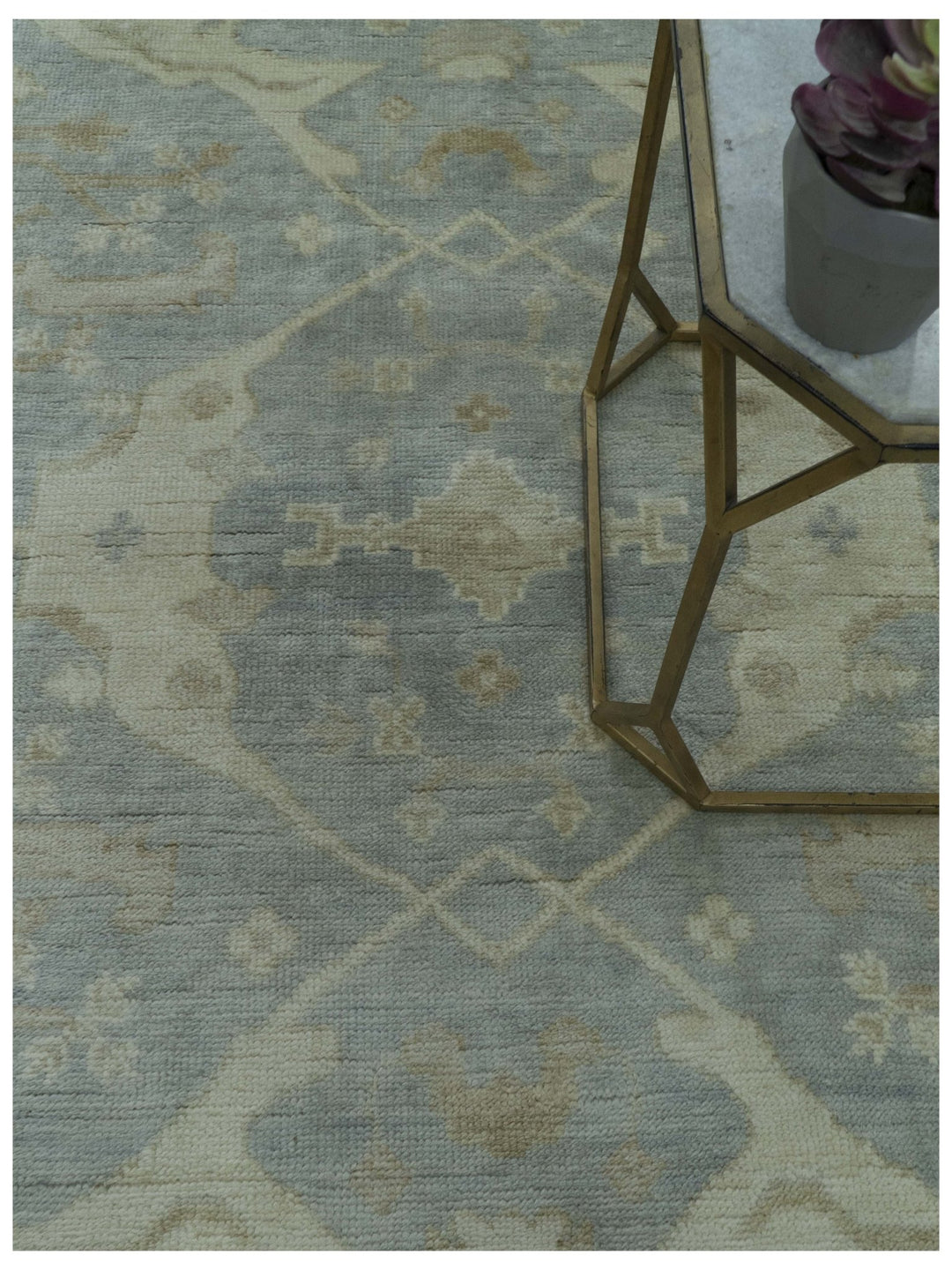 Blue And Beige Traditional Oushak Design Hand Knotted 6x9 wool area rug - The Rug Decor