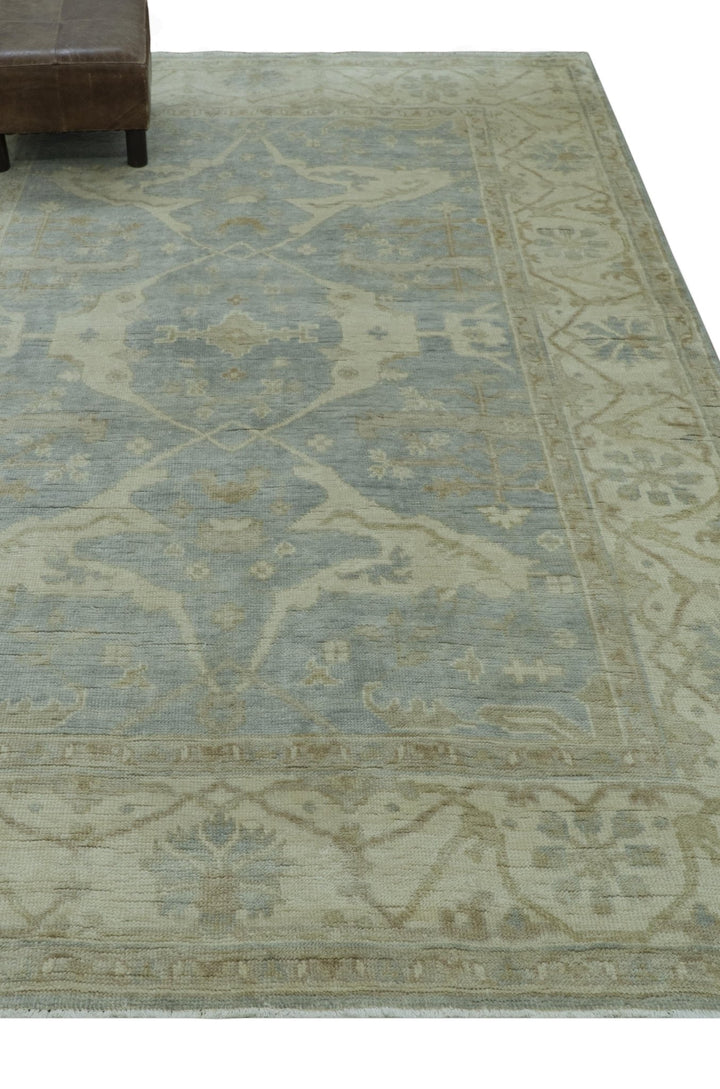 Blue And Beige Traditional Oushak Design Hand Knotted 6x9 wool area rug - The Rug Decor