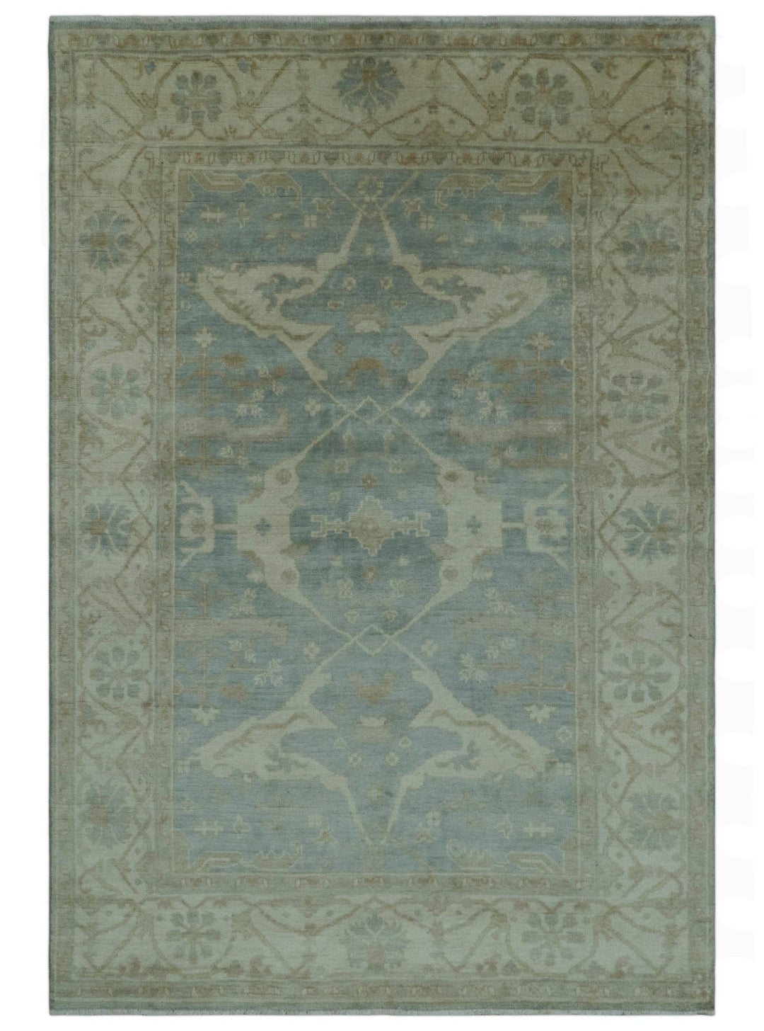 Blue And Beige Traditional Oushak Design Hand Knotted 6x9 wool area rug - The Rug Decor
