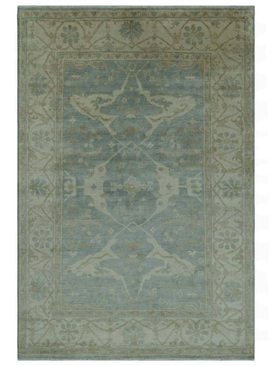 Blue And Beige Traditional Oushak Design Hand Knotted 6x9 wool area rug - The Rug Decor