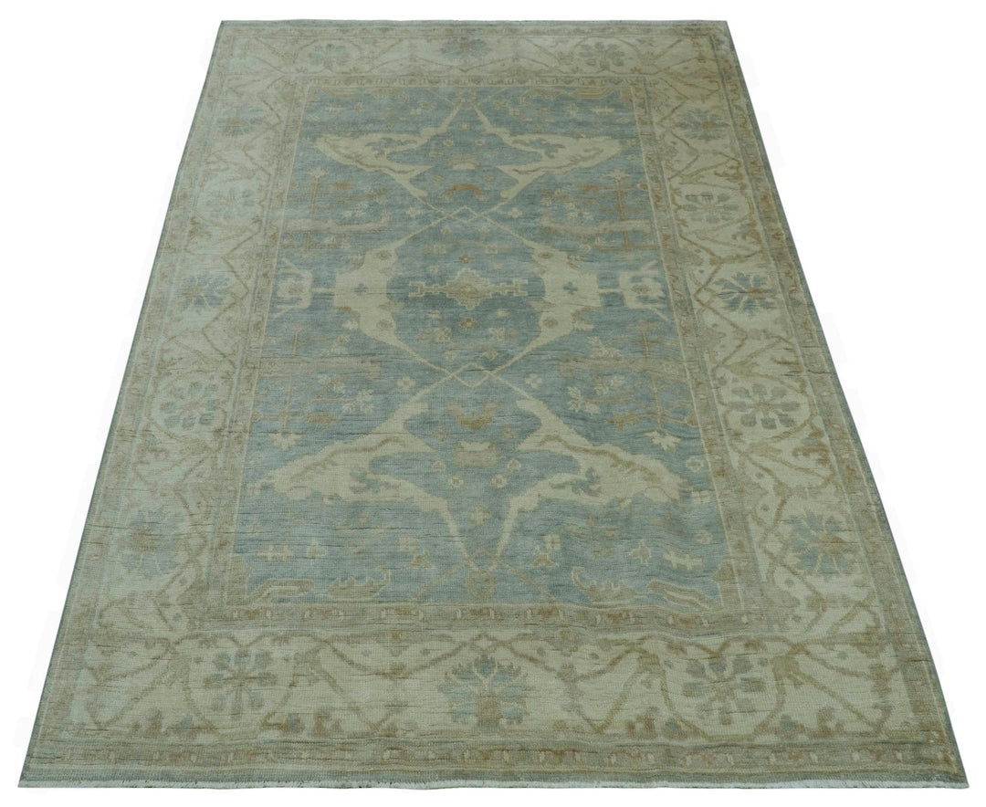 Blue And Beige Traditional Oushak Design Hand Knotted 6x9 wool area rug - The Rug Decor