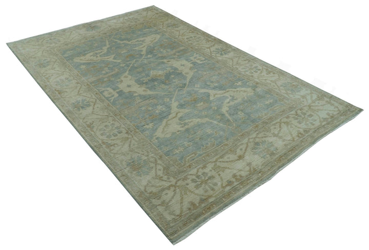 Blue And Beige Traditional Oushak Design Hand Knotted 6x9 wool area rug - The Rug Decor