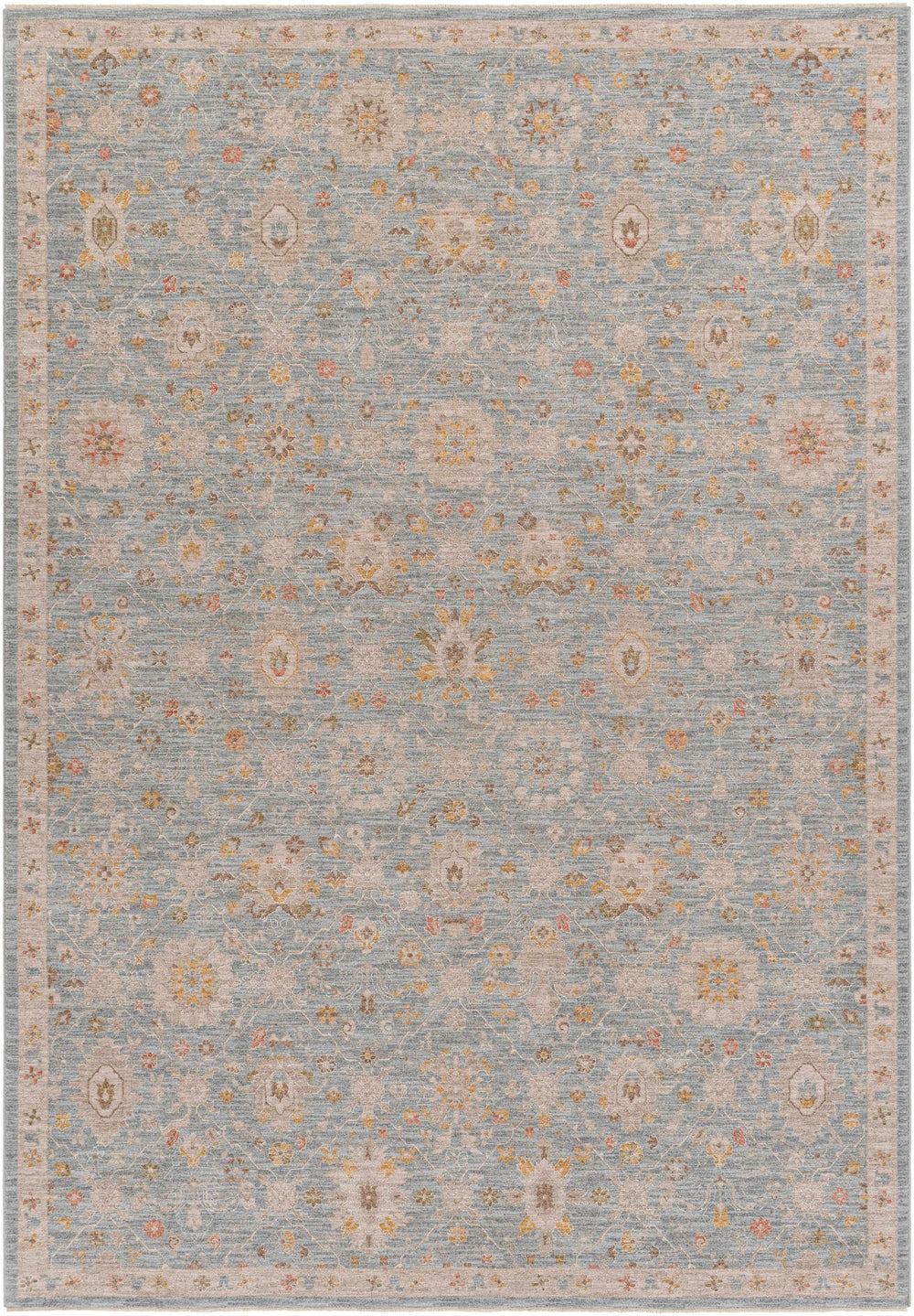 Blue And Beige Traditional Oushak Design Machine Woven Rug - The Rug Decor