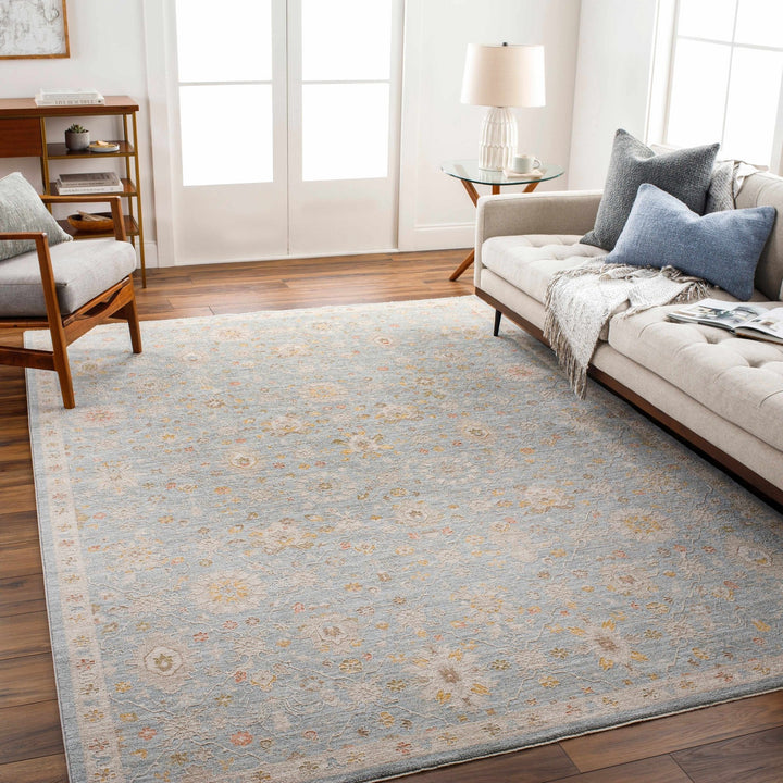 Blue And Beige Traditional Oushak Design Machine Woven Rug - The Rug Decor