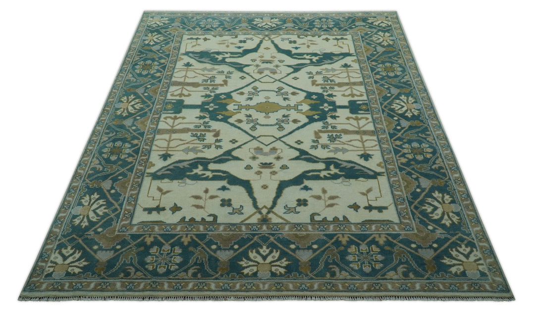 Blue And Beige Traditional Oushak Hand Knotted Custom Made wool rug - The Rug Decor