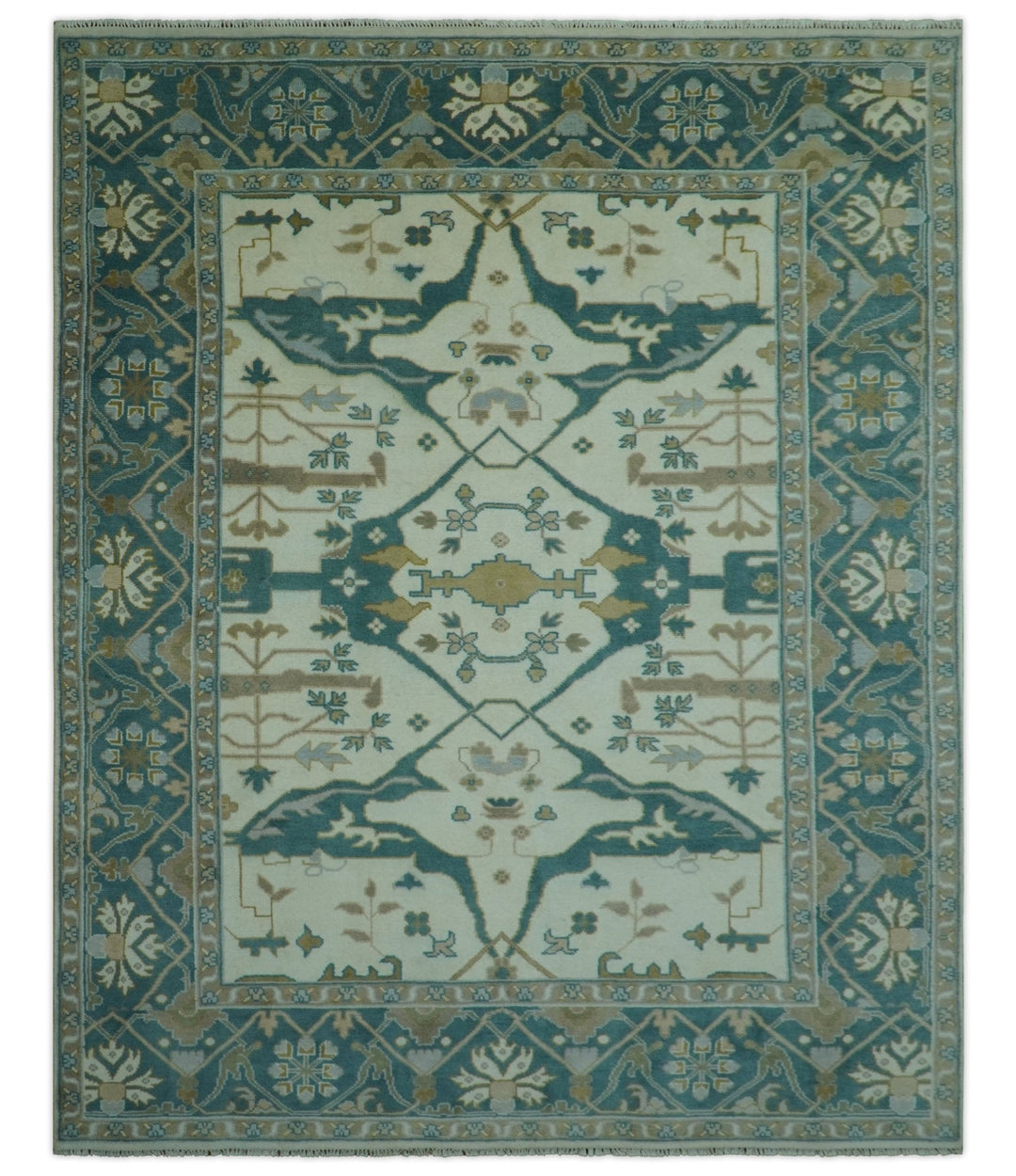 Blue And Beige Traditional Oushak Hand Knotted Custom Made wool rug - The Rug Decor