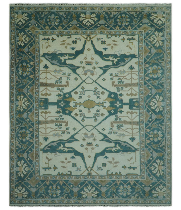 Blue And Beige Traditional Oushak Hand Knotted Custom Made wool rug - The Rug Decor