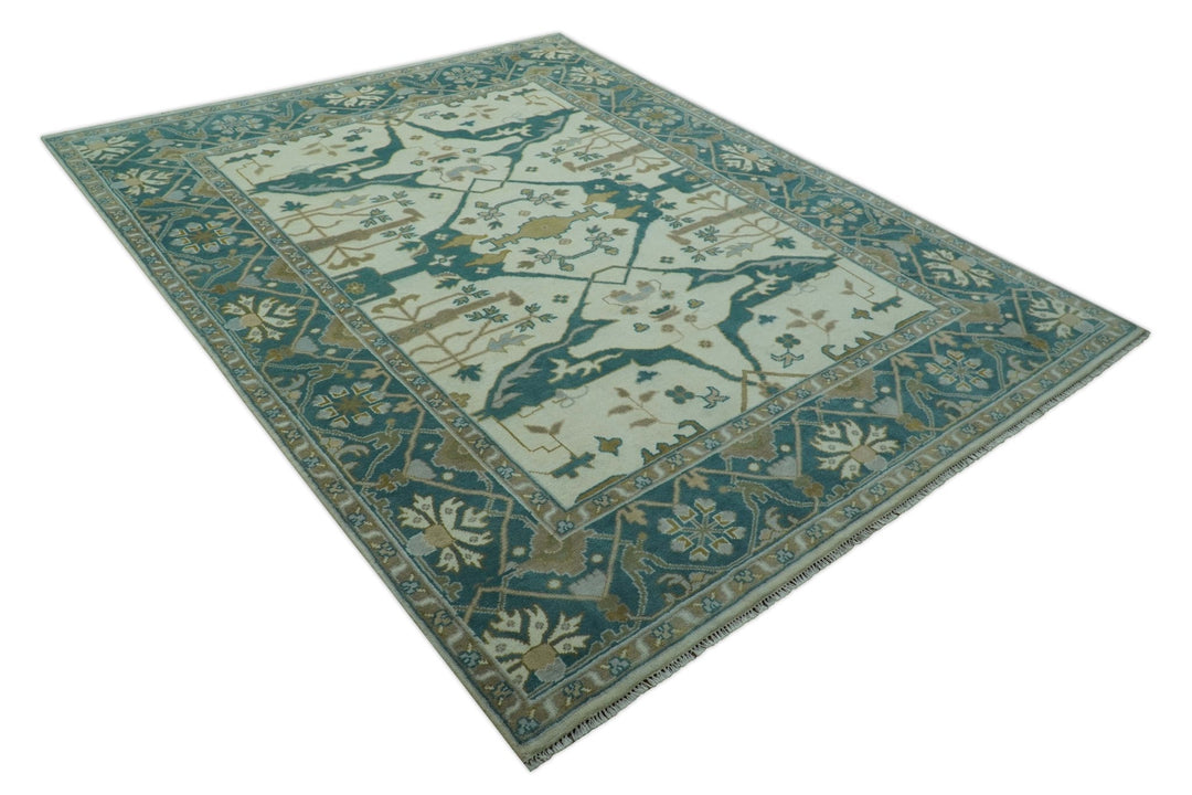 Blue And Beige Traditional Oushak Hand Knotted Custom Made wool rug - The Rug Decor