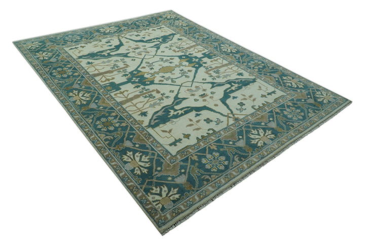 Blue And Beige Traditional Oushak Hand Knotted Custom Made wool rug - The Rug Decor