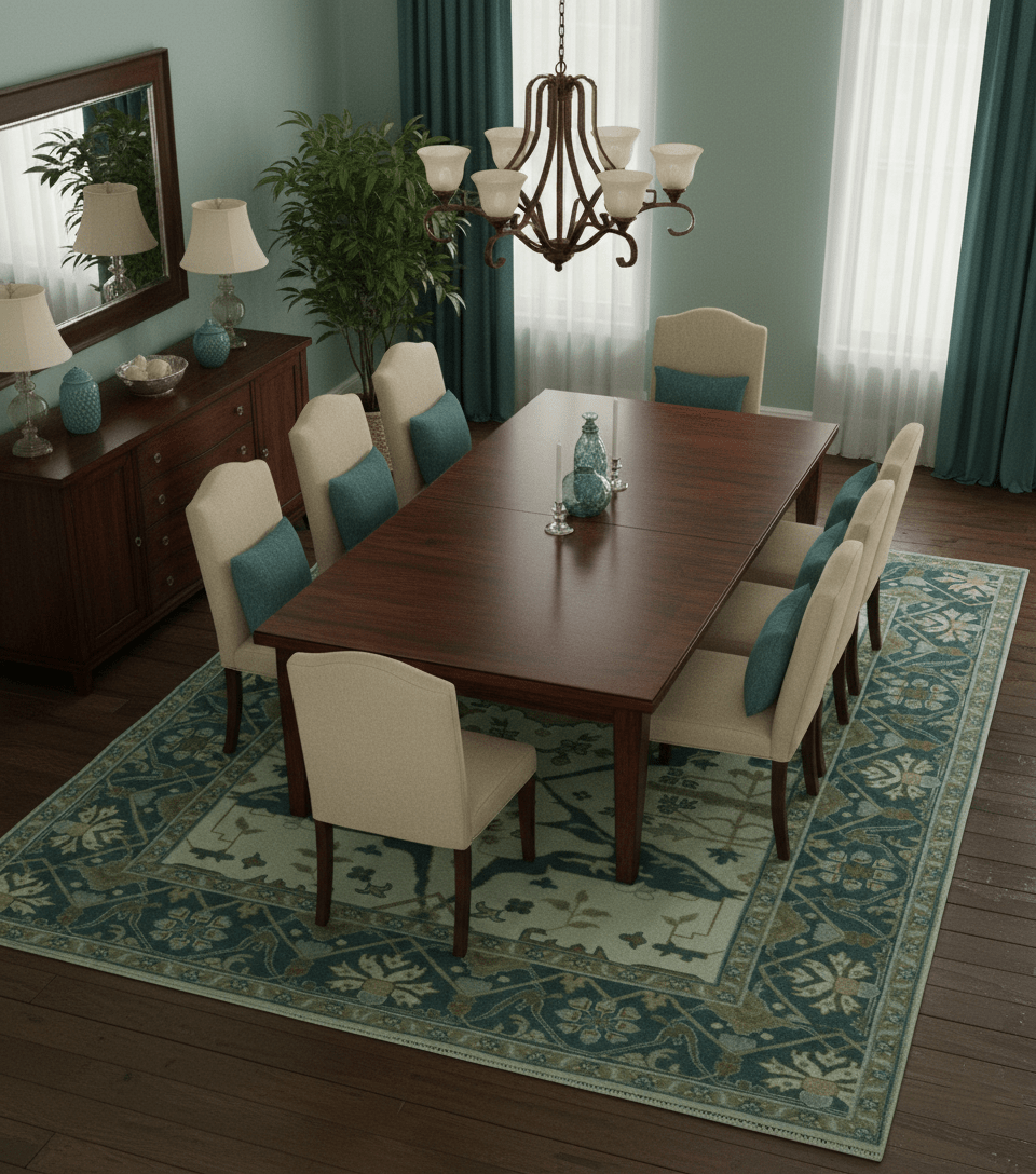 Blue And Beige Traditional Oushak Hand Knotted Custom Made wool rug - The Rug Decor