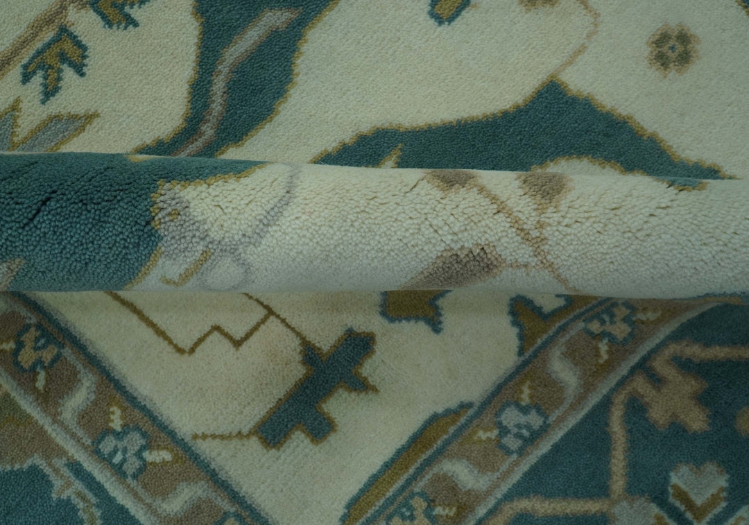 Blue And Beige Traditional Oushak Hand Knotted Custom Made wool rug - The Rug Decor