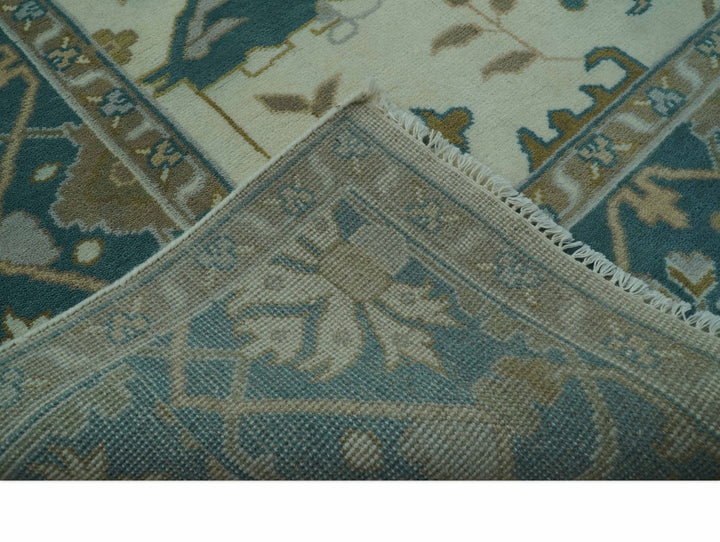Blue And Beige Traditional Oushak Hand Knotted Custom Made wool rug - The Rug Decor