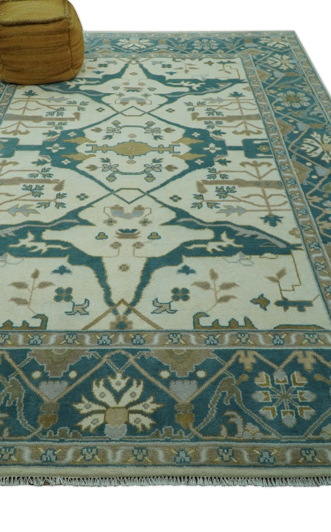Blue And Beige Traditional Oushak Hand Knotted Custom Made wool rug - The Rug Decor