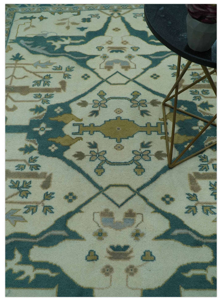 Blue And Beige Traditional Oushak Hand Knotted Custom Made wool rug - The Rug Decor