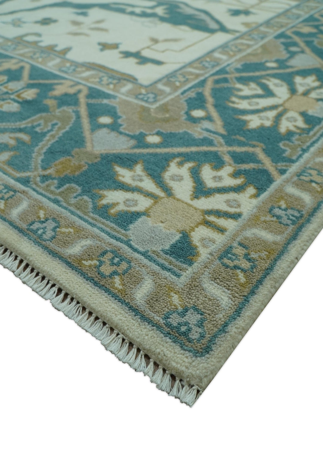 Blue And Beige Traditional Oushak Hand Knotted Custom Made wool rug - The Rug Decor