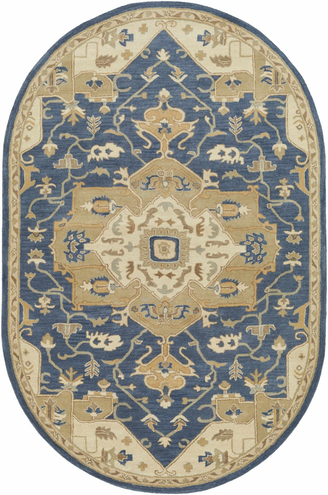 Blue And Beige Traditional Style Hand Tufted Wool Rug - The Rug Decor
