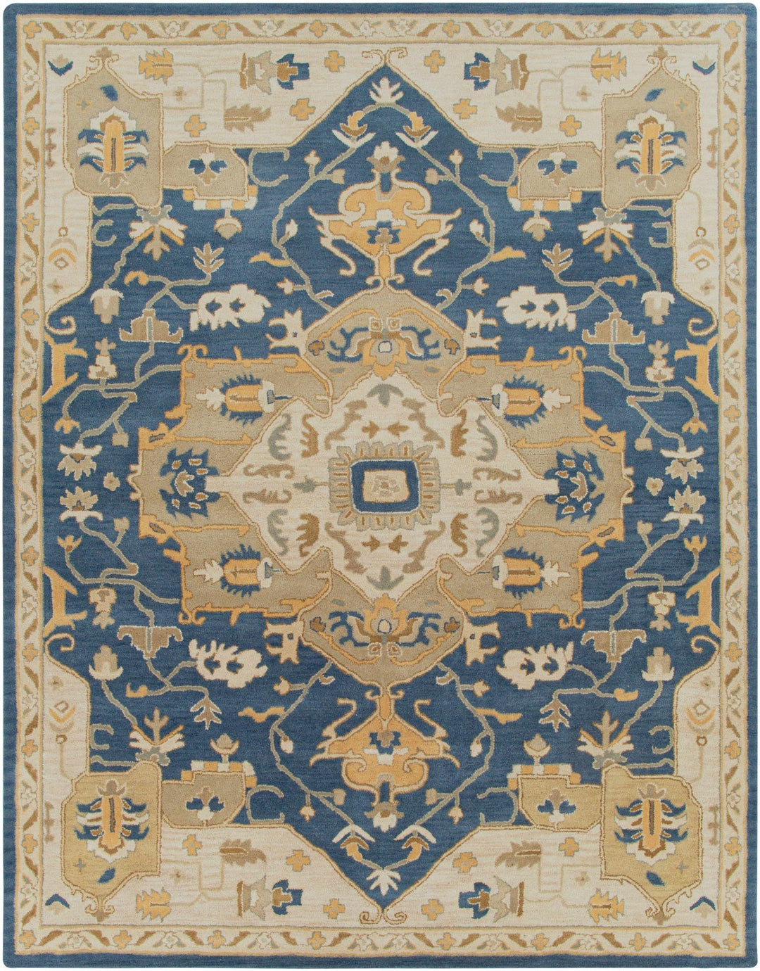 Blue And Beige Traditional Style Hand Tufted Wool Rug - The Rug Decor