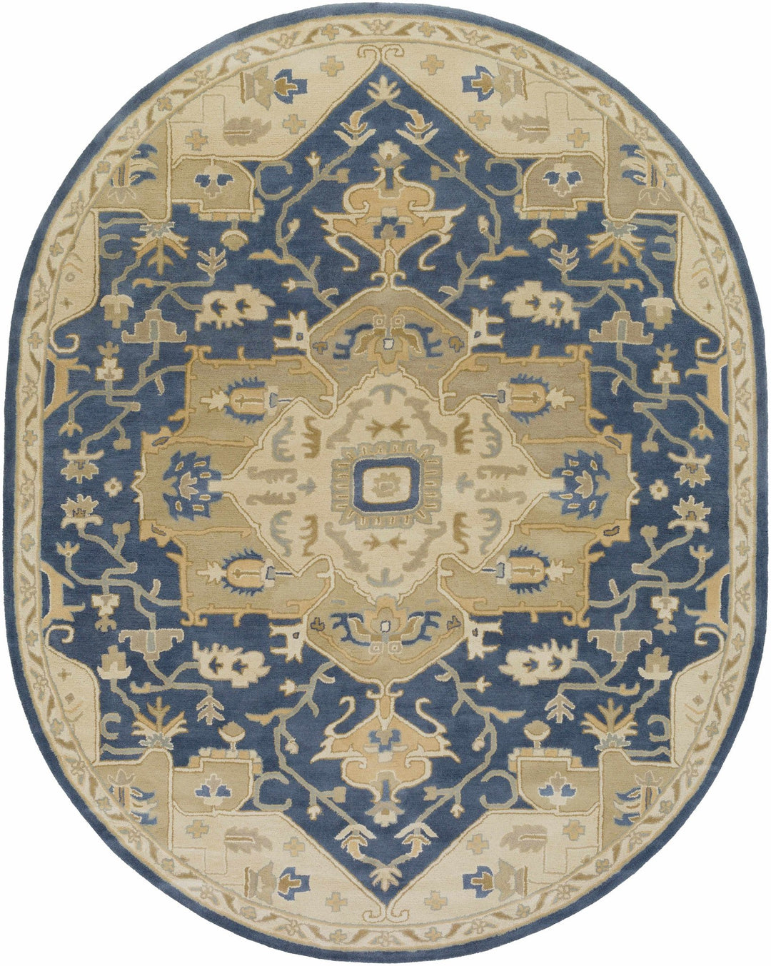 Blue And Beige Traditional Style Hand Tufted Wool Rug - The Rug Decor