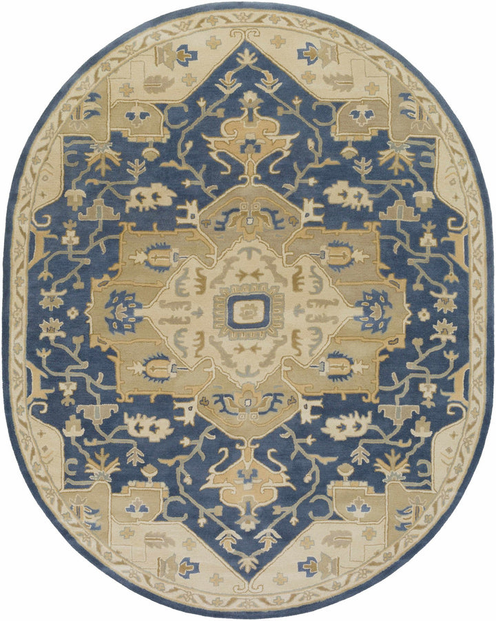 Blue And Beige Traditional Style Hand Tufted Wool Rug - The Rug Decor