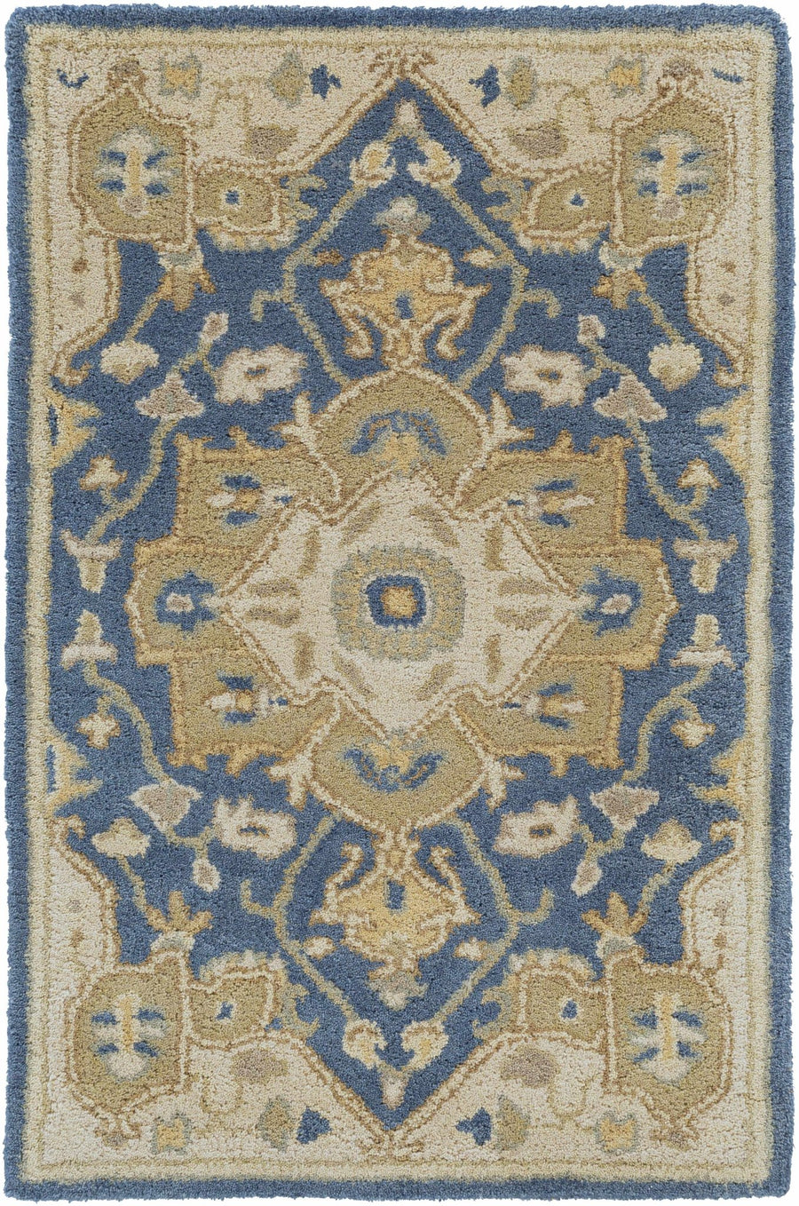 Blue And Beige Traditional Style Hand Tufted Wool Rug - The Rug Decor