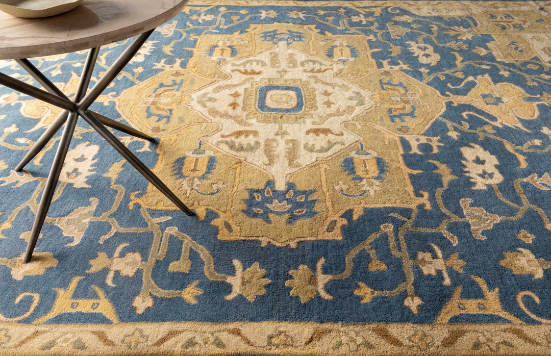 Blue And Beige Traditional Style Hand Tufted Wool Rug - The Rug Decor