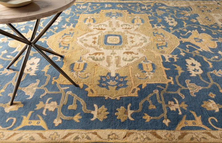 Blue And Beige Traditional Style Hand Tufted Wool Rug - The Rug Decor