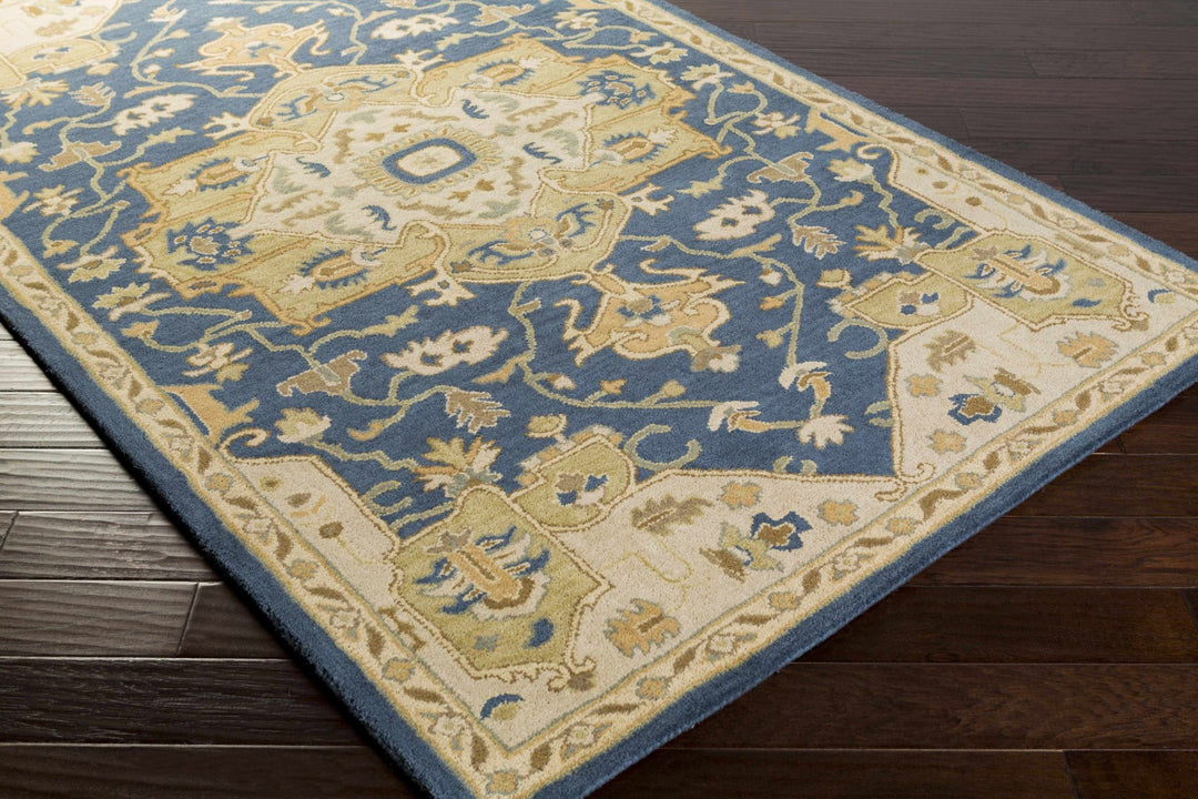 Blue And Beige Traditional Style Hand Tufted Wool Rug - The Rug Decor