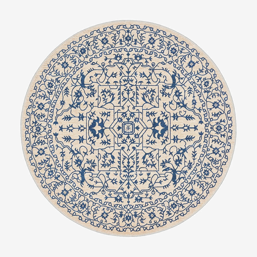 Blue And Beige Traditional Style Machine Washable Area Rug - The Rug Decor