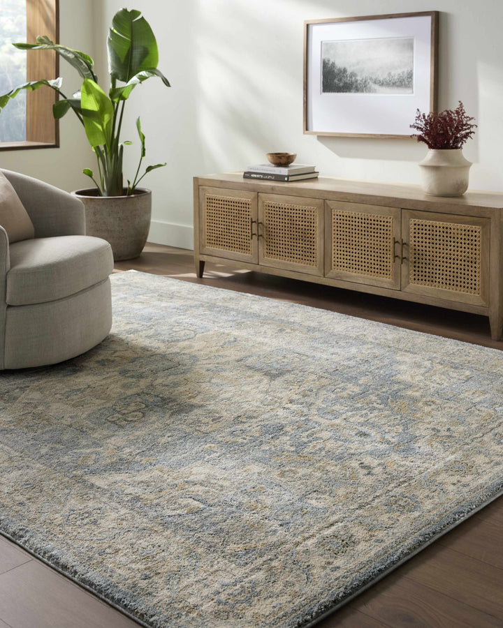 Blue And Beige Traditional Style Machine Woven Area Rug - The Rug Decor