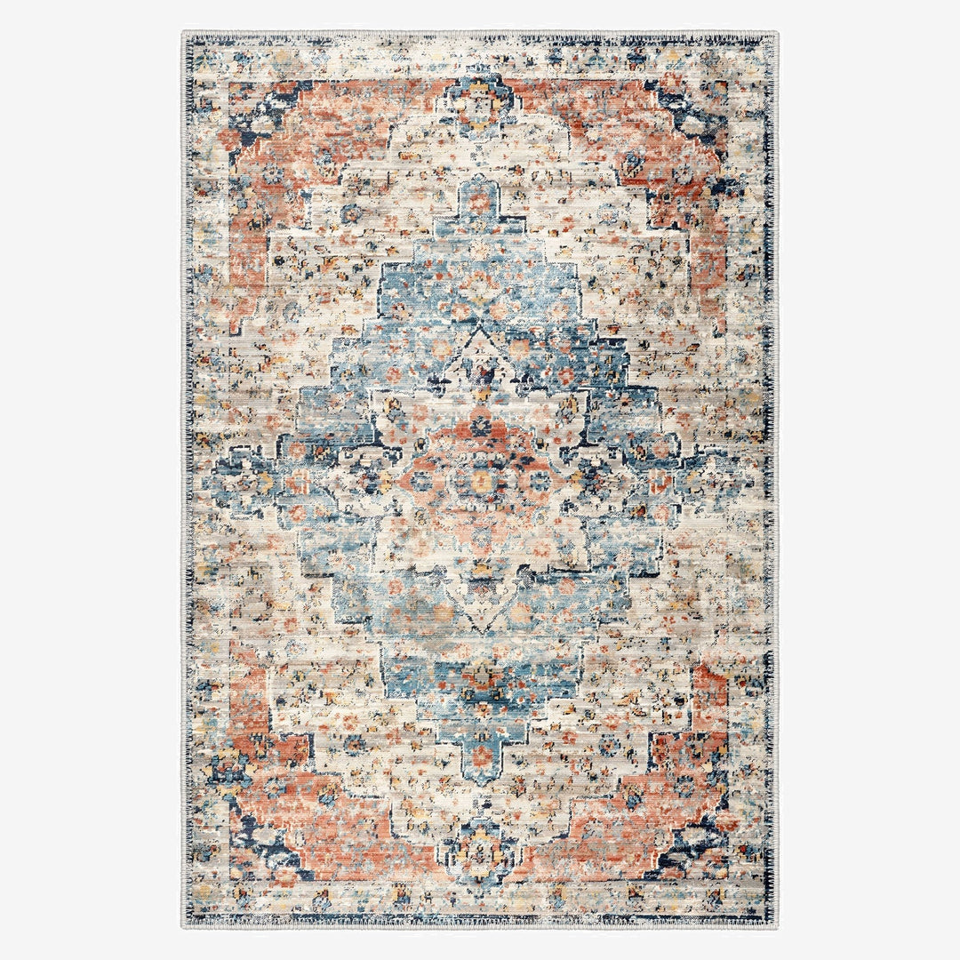 Blue And Beige Transitional Design Machine Washable Area Rug - The Rug Decor