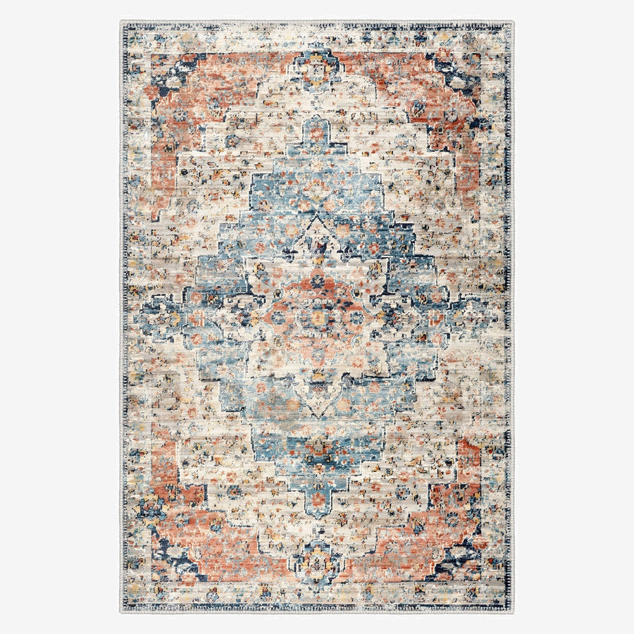 Blue And Beige Transitional Design Machine Washable Area Rug - The Rug Decor