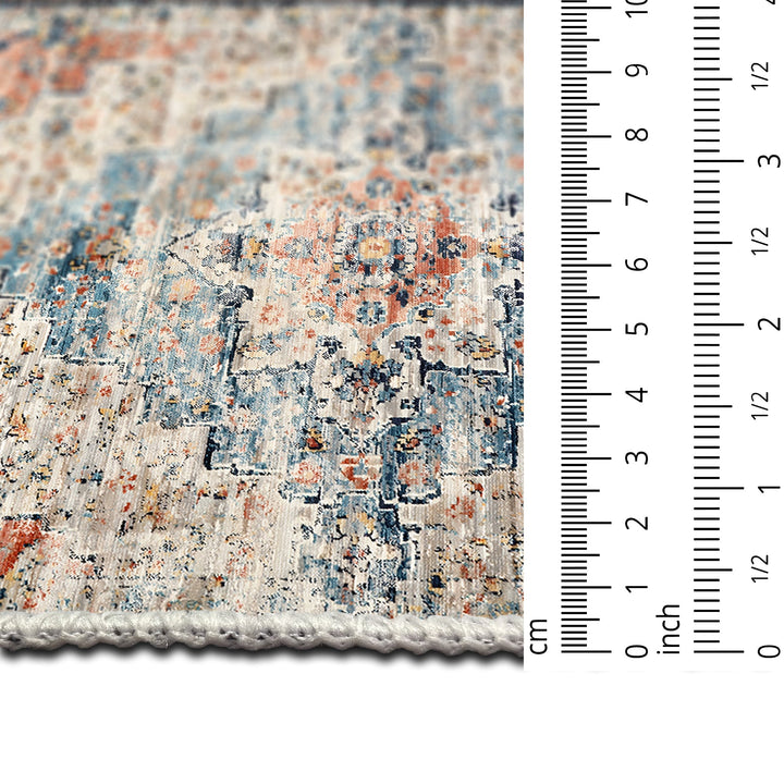 Blue And Beige Transitional Design Machine Washable Area Rug - The Rug Decor