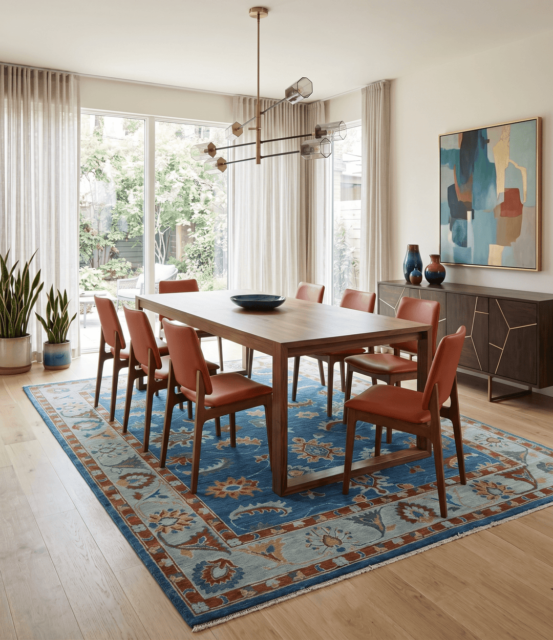 Blue And Brown Hand Knotted Floral Oushak Wool Area Rug - The Rug Decor