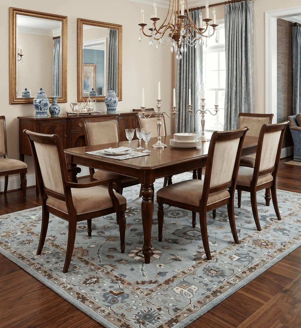 Blue and Brown Traditional Oriental Oushak Hand Tufted Custom Made wool Area Rug - The Rug Decor