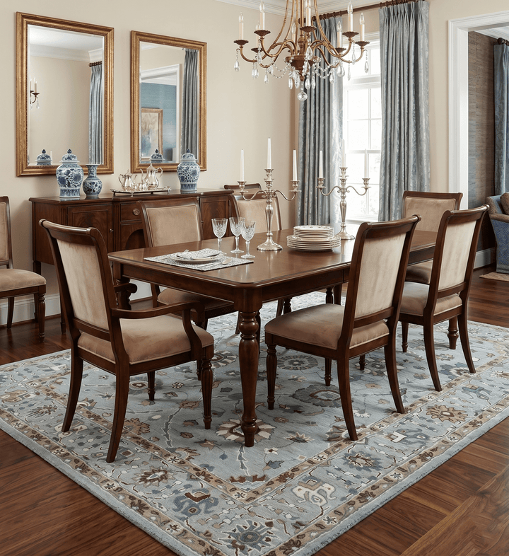Blue and Brown Traditional Oriental Oushak Hand Tufted Custom Made wool Area Rug - The Rug Decor