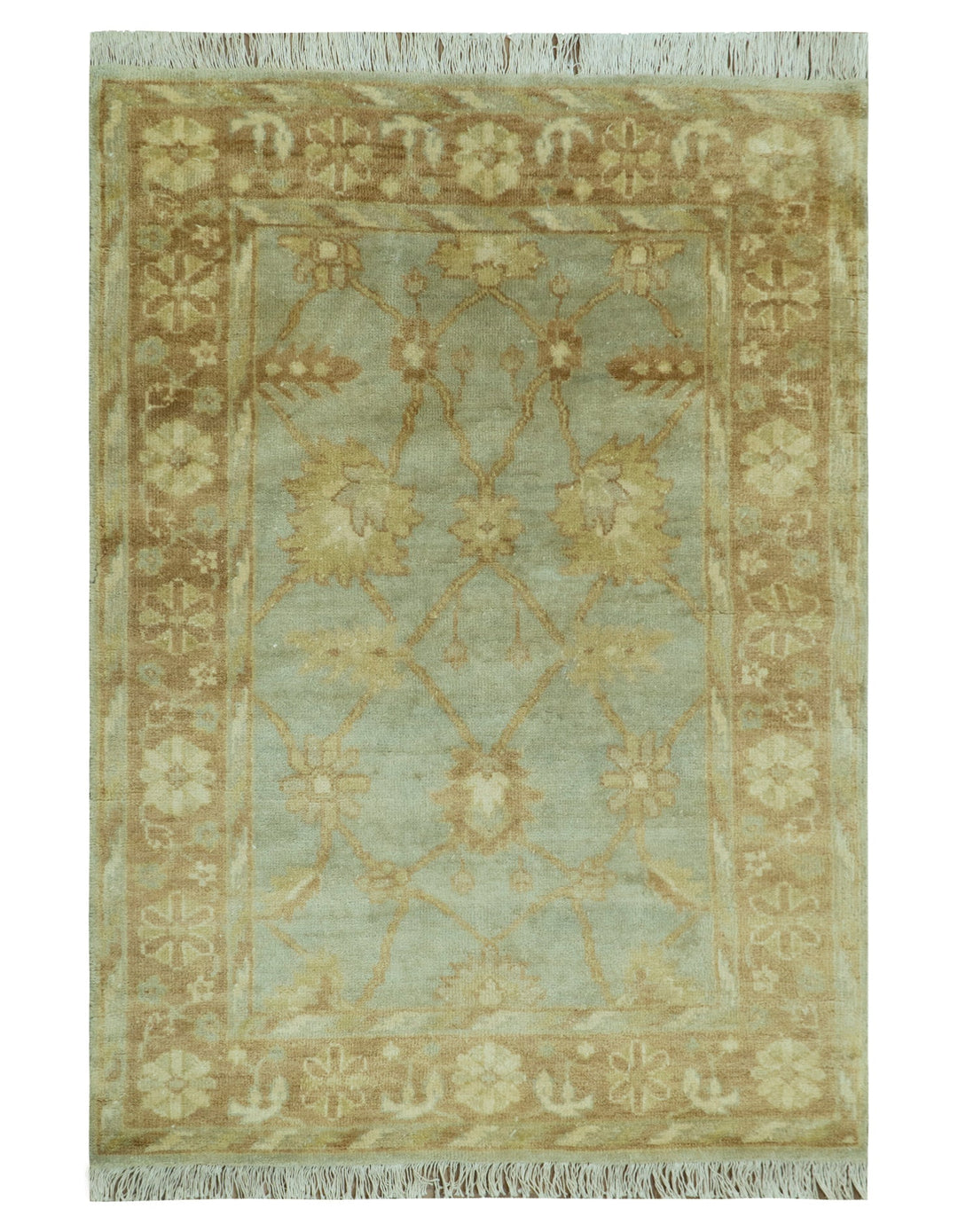 Blue And Brown Traditional Oushak Design 4x6 Hand Knotted Wool Area Rug - The Rug Decor
