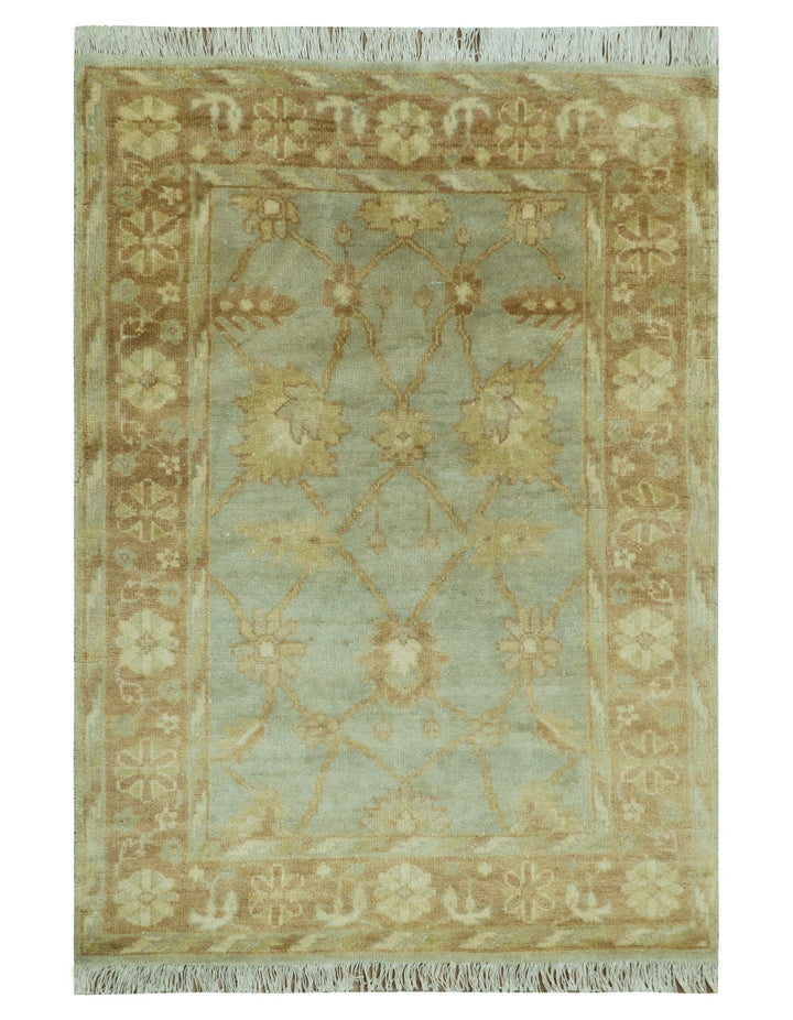 Blue And Brown Traditional Oushak Design 4x6 Hand Knotted Wool Area Rug - The Rug Decor