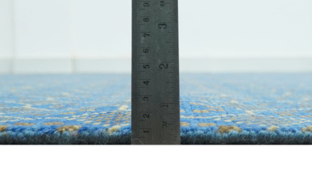 Blue and Charcoal geometrical honey comb design Hand knotted 8x9.6 wool Area Rug - The Rug Decor