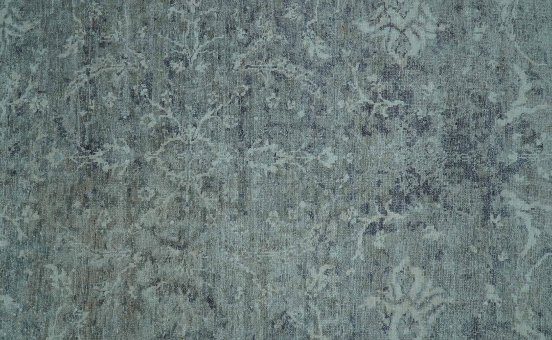 Blue And charcoal Transitional Design Hand Knotted 8.8x11.6 Wool Area Rug - The Rug Decor