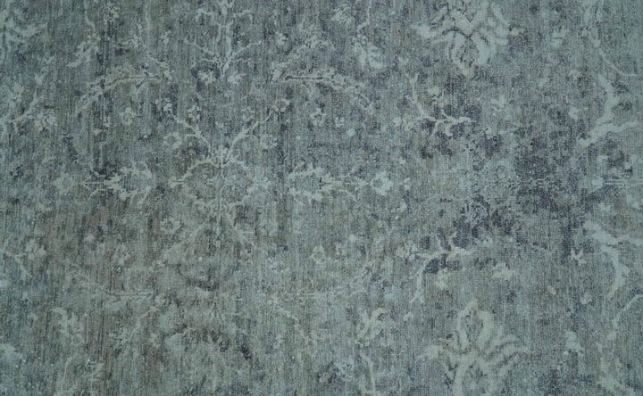 Blue And charcoal Transitional Design Hand Knotted 8.8x11.6 Wool Area Rug - The Rug Decor