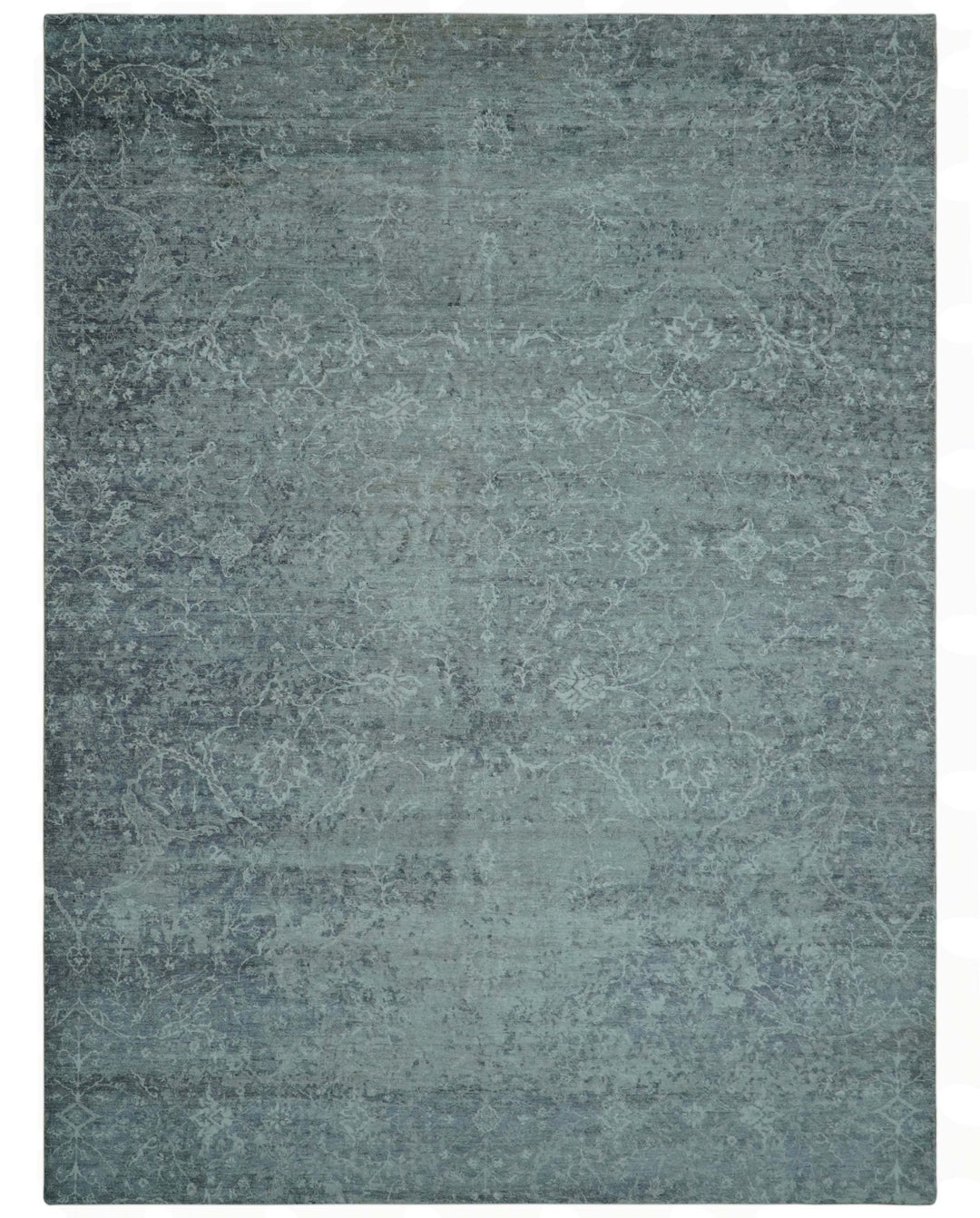 Blue And charcoal Transitional Design Hand Knotted 8.8x11.6 Wool Area Rug - The Rug Decor