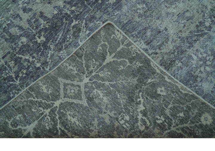 Blue And charcoal Transitional Design Hand Knotted 8.8x11.6 Wool Area Rug - The Rug Decor