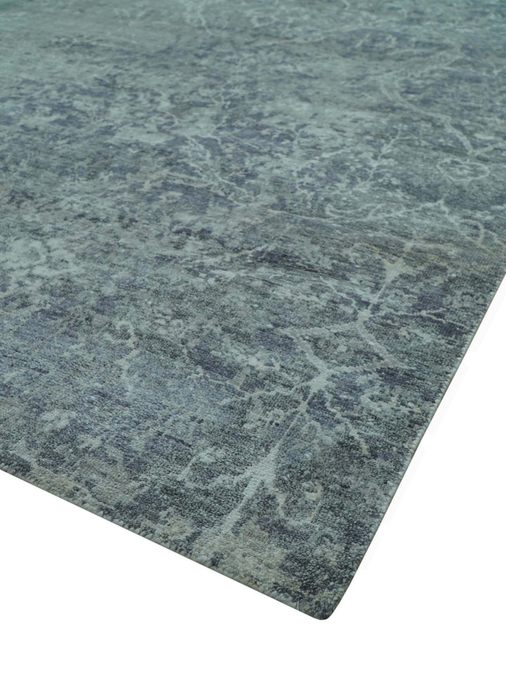 Blue And charcoal Transitional Design Hand Knotted 8.8x11.6 Wool Area Rug - The Rug Decor