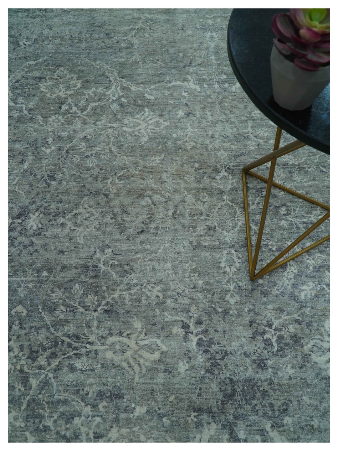 Blue And charcoal Transitional Design Hand Knotted 8.8x11.6 Wool Area Rug - The Rug Decor