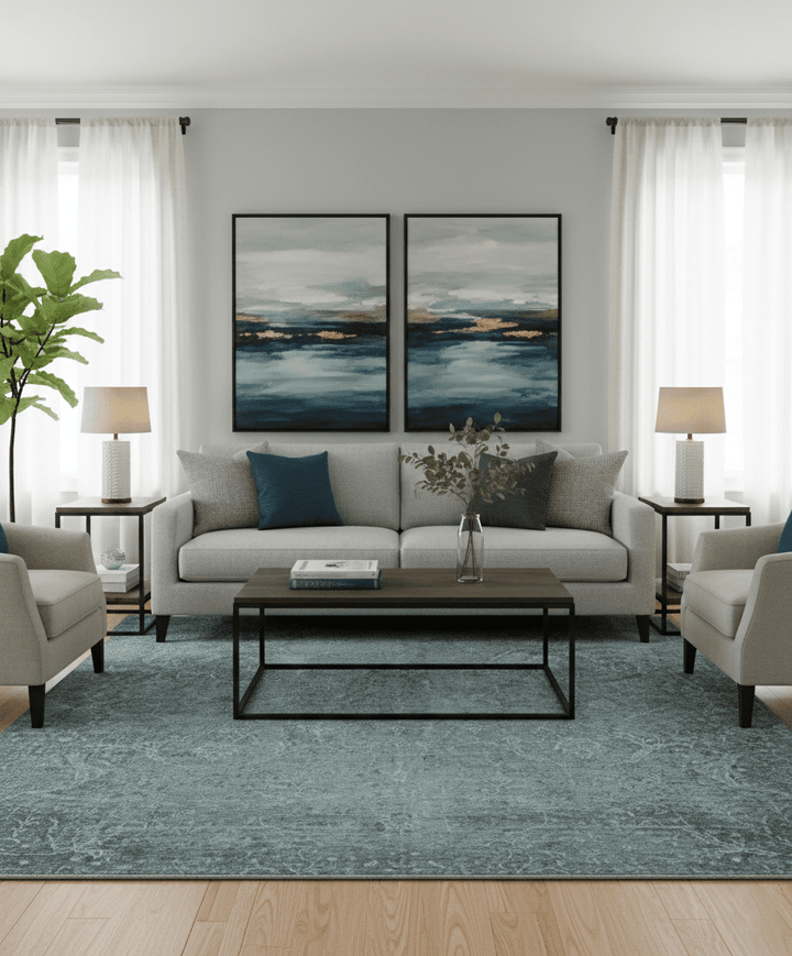 Blue And charcoal Transitional Design Hand Knotted 8.8x11.6 Wool Area Rug - The Rug Decor