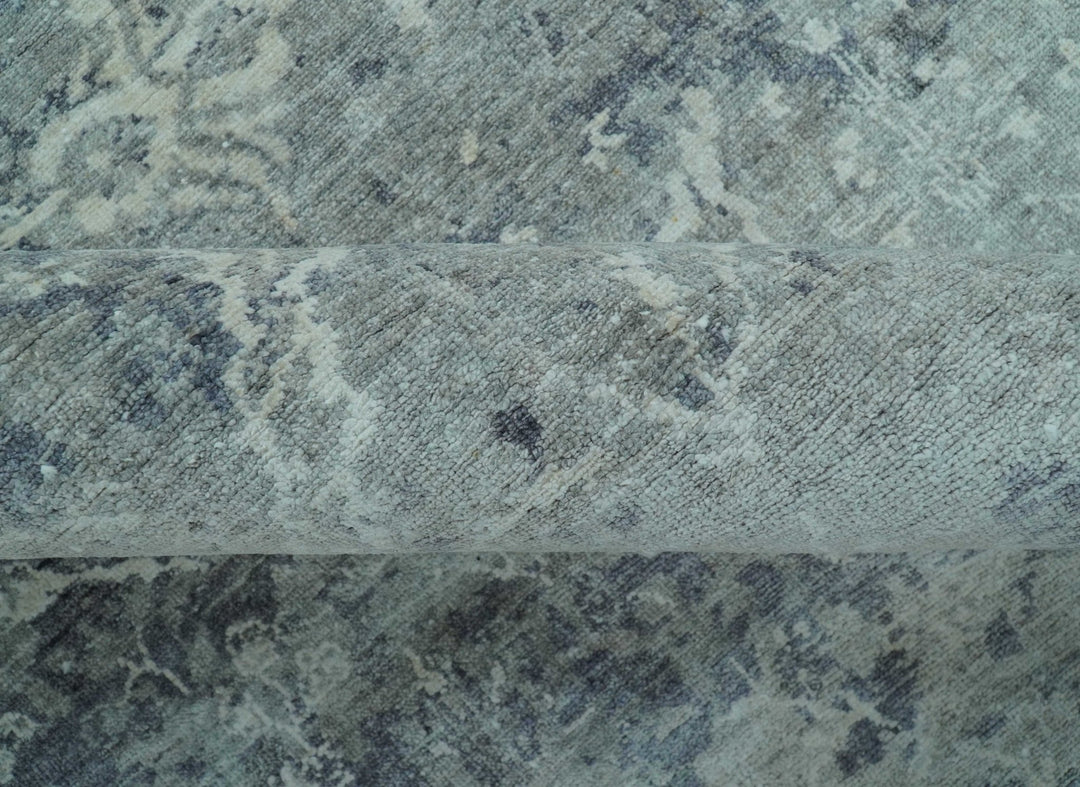 Blue And charcoal Transitional Design Hand Knotted 8.8x11.6 Wool Area Rug - The Rug Decor