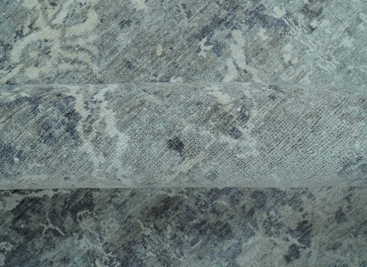 Blue And charcoal Transitional Design Hand Knotted 8.8x11.6 Wool Area Rug - The Rug Decor